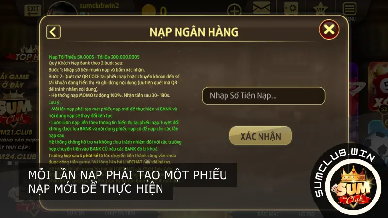 nap tien sumclub qua chuyen khoan ngan hang - Hướng dẫn nạp tiền tại Sumclub