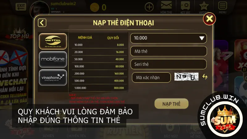 Quy khách vui lòng đảm bảo nhập đúng thông tin thẻ để tránh các sự cố không mong muốn